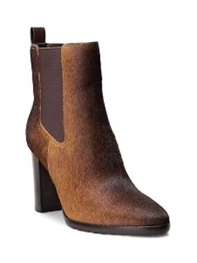 NWT Lauren Ralph Lauren Women's Mylah Ombré Haircalf Bootie Ankle Boot Brown 9B
